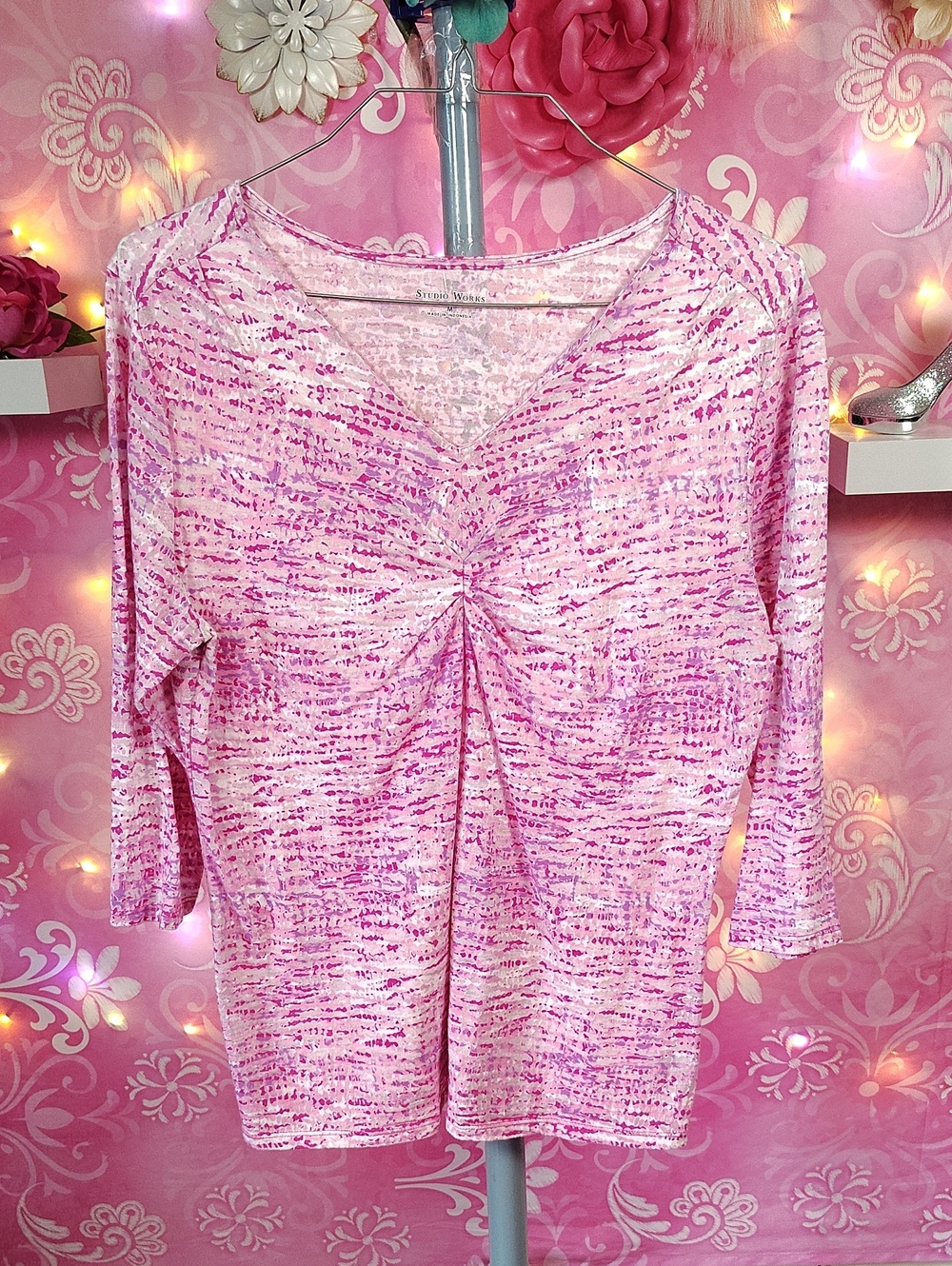 Studio Works Pink Marbled Knit Top with Twist Detail